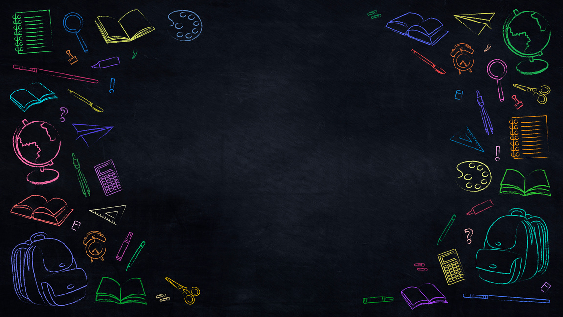 School subjects drawn with colored chalk on a dark board